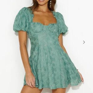 Hello Molly Teal Puff Sleeve Mini Dress